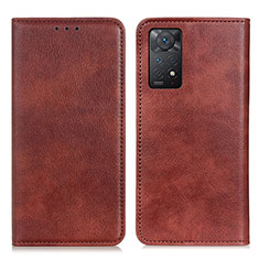 Leather Case Stands Flip Cover Holder N01P for Xiaomi Redmi Note 11 Pro 5G Brown