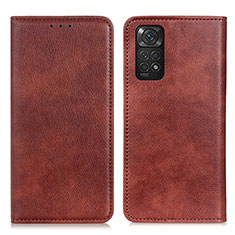 Leather Case Stands Flip Cover Holder N01P for Xiaomi Redmi Note 11S 4G Brown