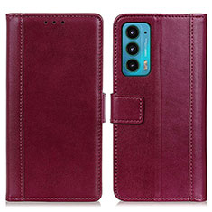 Leather Case Stands Flip Cover Holder N02P for Motorola Moto Edge 20 5G Red