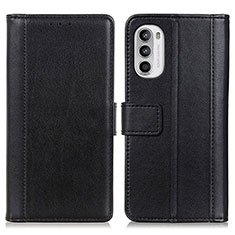 Leather Case Stands Flip Cover Holder N02P for Motorola MOTO G52 Black