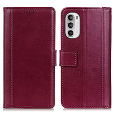 Leather Case Stands Flip Cover Holder N02P for Motorola MOTO G52 Red