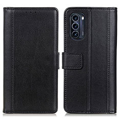 Leather Case Stands Flip Cover Holder N02P for Motorola Moto G52j 5G Black