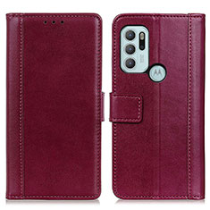 Leather Case Stands Flip Cover Holder N02P for Motorola Moto G60s Red