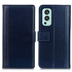 Leather Case Stands Flip Cover Holder N02P for OnePlus Nord 2 5G Blue