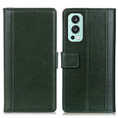 Leather Case Stands Flip Cover Holder N02P for OnePlus Nord 2 5G Green