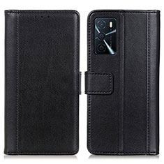 Leather Case Stands Flip Cover Holder N02P for Oppo A54s Black