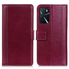 Leather Case Stands Flip Cover Holder N02P for Oppo A54s Red