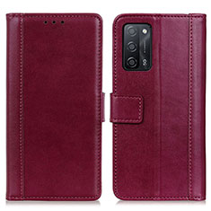 Leather Case Stands Flip Cover Holder N02P for Oppo A55 5G Red