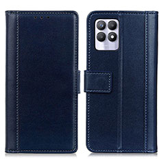 Leather Case Stands Flip Cover Holder N02P for Realme 8i Blue