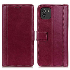 Leather Case Stands Flip Cover Holder N02P for Samsung Galaxy A03 Red