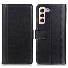 Leather Case Stands Flip Cover Holder N02P for Samsung Galaxy S22 5G Black