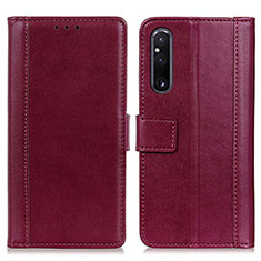 Leather Case Stands Flip Cover Holder N02P for Sony Xperia 1 V Red