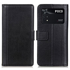 Leather Case Stands Flip Cover Holder N02P for Xiaomi Poco M4 Pro 4G Black