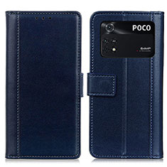 Leather Case Stands Flip Cover Holder N02P for Xiaomi Poco M4 Pro 4G Blue