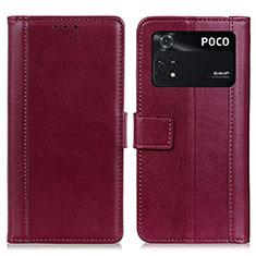 Leather Case Stands Flip Cover Holder N02P for Xiaomi Poco M4 Pro 4G Red