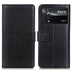 Leather Case Stands Flip Cover Holder N02P for Xiaomi Poco X4 Pro 5G Black