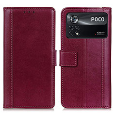 Leather Case Stands Flip Cover Holder N02P for Xiaomi Poco X4 Pro 5G Red