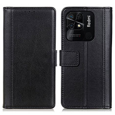 Leather Case Stands Flip Cover Holder N02P for Xiaomi Redmi 10C 4G Black