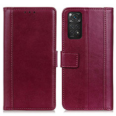 Leather Case Stands Flip Cover Holder N02P for Xiaomi Redmi Note 11 4G (2022) Red