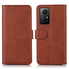 Leather Case Stands Flip Cover Holder N02P for Xiaomi Redmi Note 12S Brown