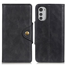 Leather Case Stands Flip Cover Holder N03P for Motorola Moto E32 Black