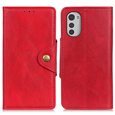 Leather Case Stands Flip Cover Holder N03P for Motorola Moto E32 Red