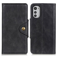 Leather Case Stands Flip Cover Holder N03P for Motorola Moto E32s Black