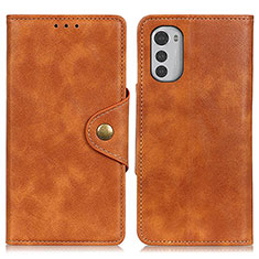 Leather Case Stands Flip Cover Holder N03P for Motorola Moto E32s Brown