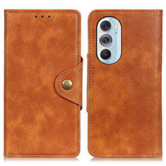 Leather Case Stands Flip Cover Holder N03P for Motorola Moto Edge X30 5G Brown