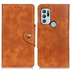 Leather Case Stands Flip Cover Holder N03P for Motorola Moto G60s Brown