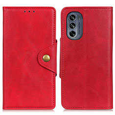 Leather Case Stands Flip Cover Holder N03P for Motorola Moto G62 5G Red