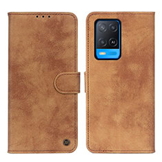 Leather Case Stands Flip Cover Holder N03P for Oppo A54 4G Brown