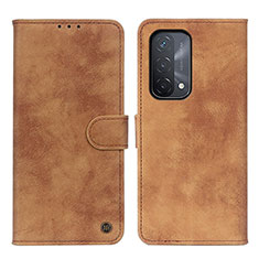 Leather Case Stands Flip Cover Holder N03P for Oppo A54 5G Brown