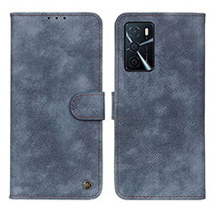 Leather Case Stands Flip Cover Holder N03P for Oppo A54s Blue