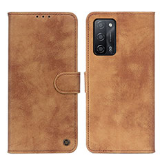 Leather Case Stands Flip Cover Holder N03P for Oppo A55 5G Brown