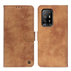 Leather Case Stands Flip Cover Holder N03P for Oppo A94 5G Brown