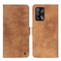 Leather Case Stands Flip Cover Holder N03P for Oppo F19 Brown