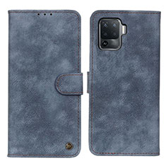 Leather Case Stands Flip Cover Holder N03P for Oppo F19 Pro Blue