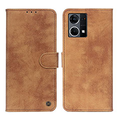 Leather Case Stands Flip Cover Holder N03P for Oppo F21 Pro 4G Brown