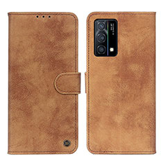 Leather Case Stands Flip Cover Holder N03P for Oppo K9 5G Brown