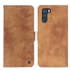 Leather Case Stands Flip Cover Holder N03P for Oppo K9 Pro 5G Brown