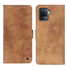Leather Case Stands Flip Cover Holder N03P for Oppo Reno5 Lite Brown