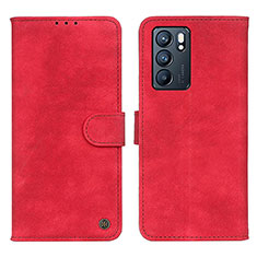 Leather Case Stands Flip Cover Holder N03P for Oppo Reno6 5G Red