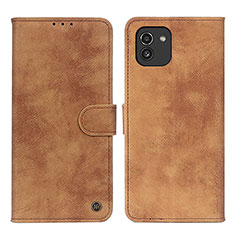 Leather Case Stands Flip Cover Holder N03P for Samsung Galaxy A03 Brown