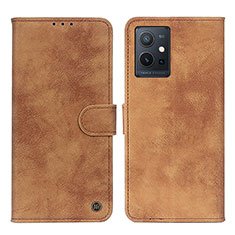 Leather Case Stands Flip Cover Holder N03P for Vivo T1 5G India Brown