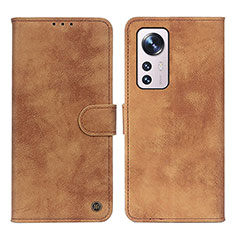 Leather Case Stands Flip Cover Holder N03P for Xiaomi Mi 12 5G Brown