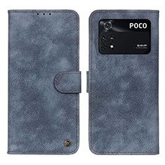 Leather Case Stands Flip Cover Holder N03P for Xiaomi Poco M4 Pro 4G Blue