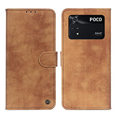 Leather Case Stands Flip Cover Holder N03P for Xiaomi Poco M4 Pro 4G Brown