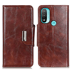 Leather Case Stands Flip Cover Holder N04P for Motorola Moto E20 Brown