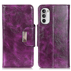 Leather Case Stands Flip Cover Holder N04P for Motorola MOTO G52 Purple